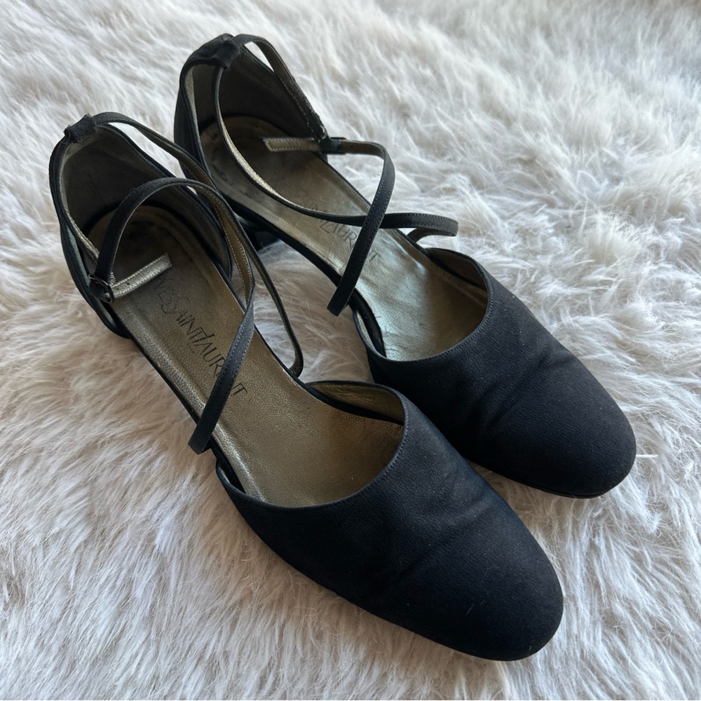 Yves Saint Laurent Black Strappy Heels vintage needs repair